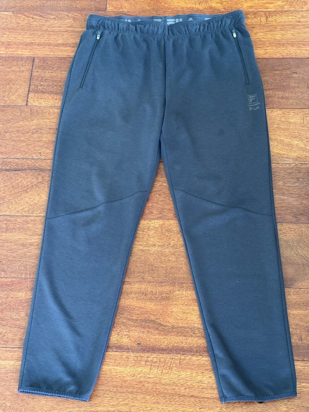 FILA Men Large Athletic Pant Elastic Waistband Zipper Pocket Blue Gray Jogger